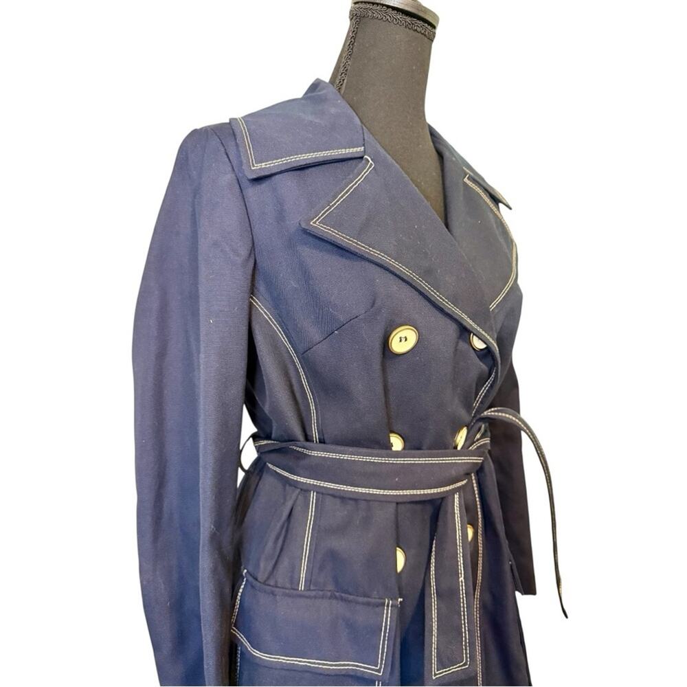 Vintage 80s British Mist Navy Double-Breasted Tie Women's Pea Coat  size 12 - Picture 2 of 7